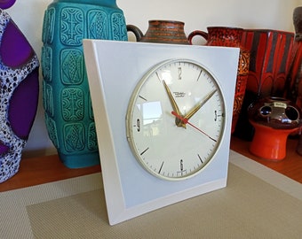Vintage 1960's Diehl wall clock, West German pottery, retro mid century modern home decor.
