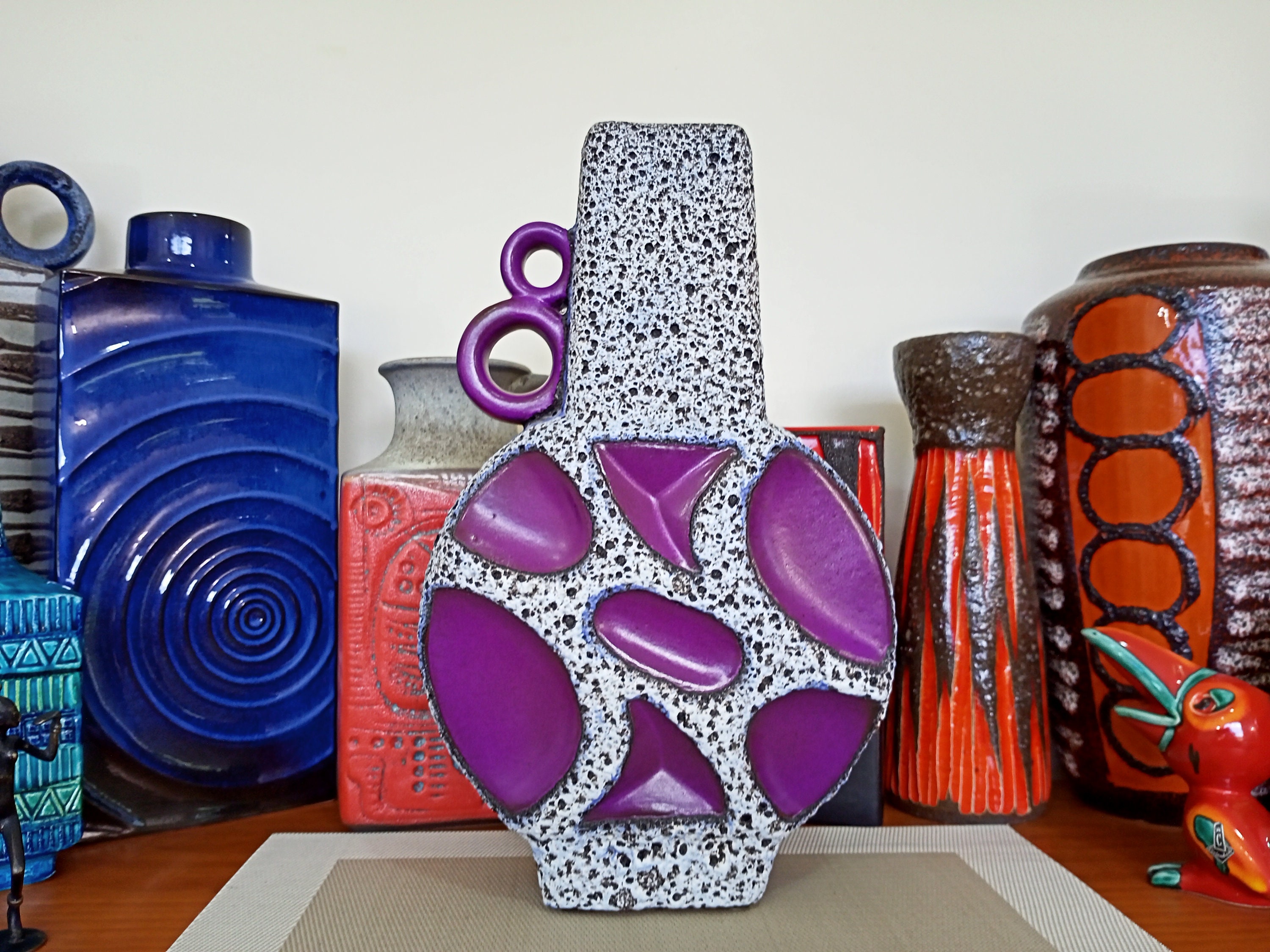 Vintage 1970's Roth Keramik Banjo Vase, Fat Lava Pottery, Retro