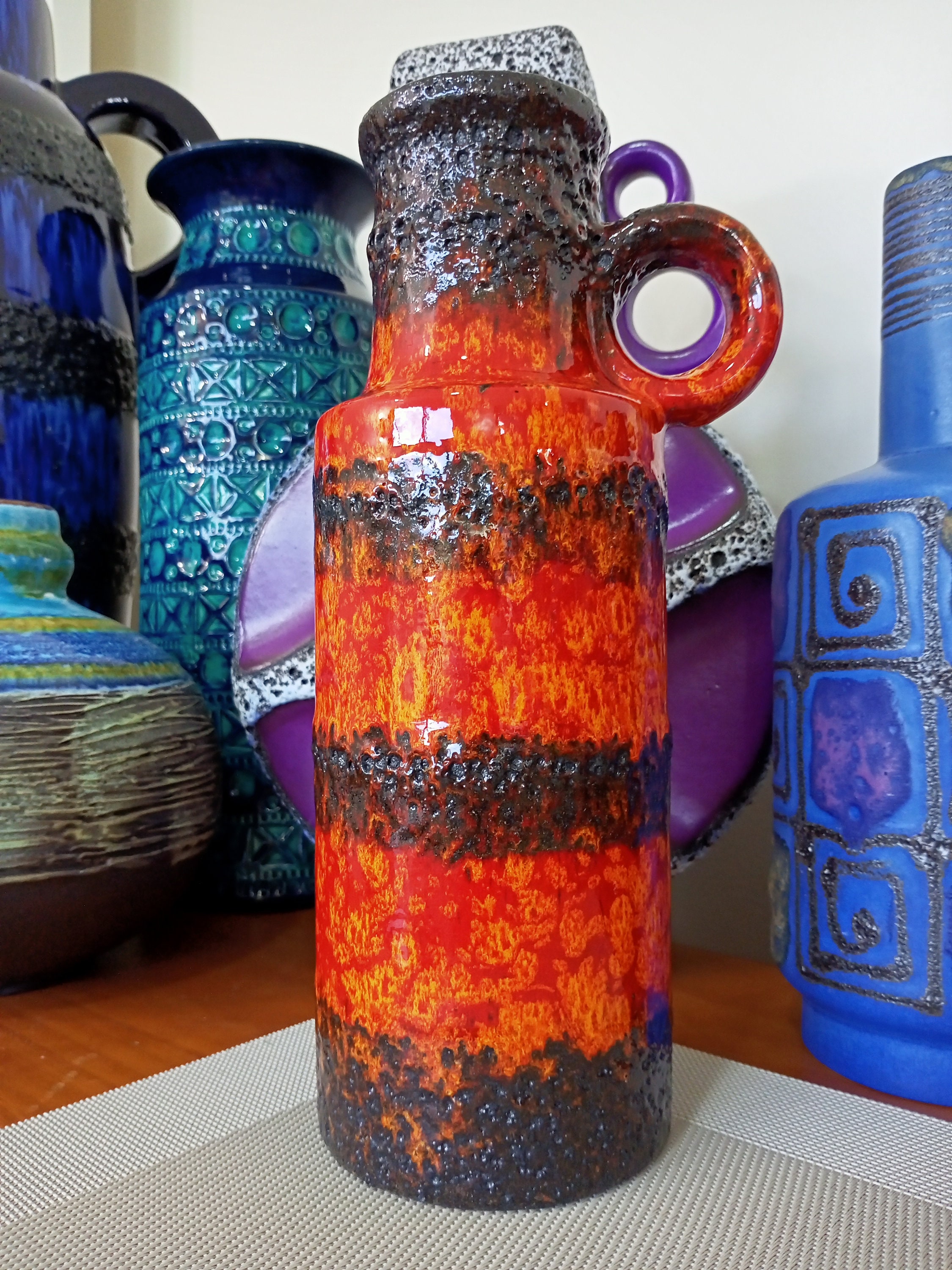 Vintage 1970's Scheurich Vase, West German Fat Lava Pottery, Retro