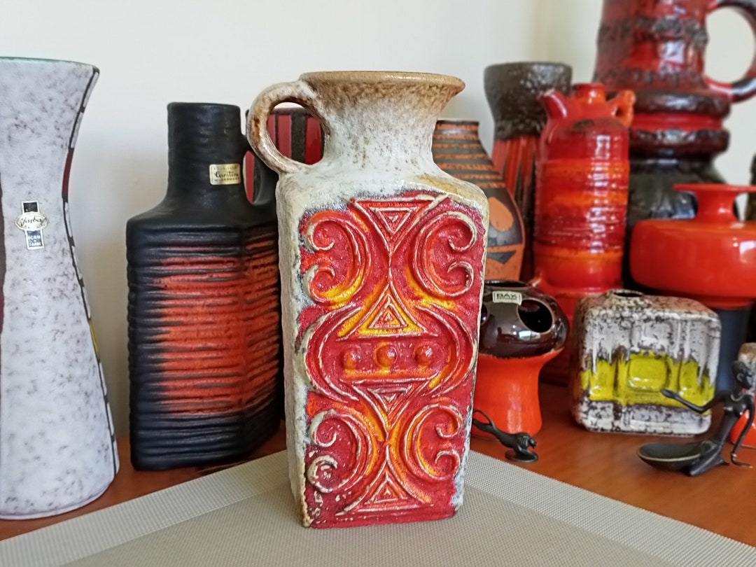 Vintage 1960's Ceramic Vase, West German Fat Lava Pottery, Retro