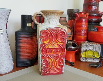 Vintage 1960's Ceramic Vase, West German Fat Lava Pottery, Retro