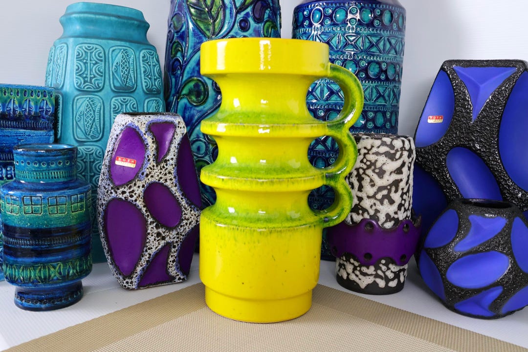 Vintage 1970's Vase, West German Fat Lava Pottery, Retro Yellow