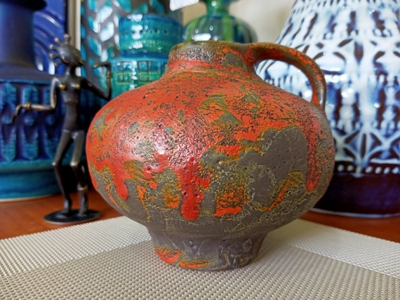 1960年代のヴィンテージオレンジ色の花瓶。西ドイツ製のファットラバ