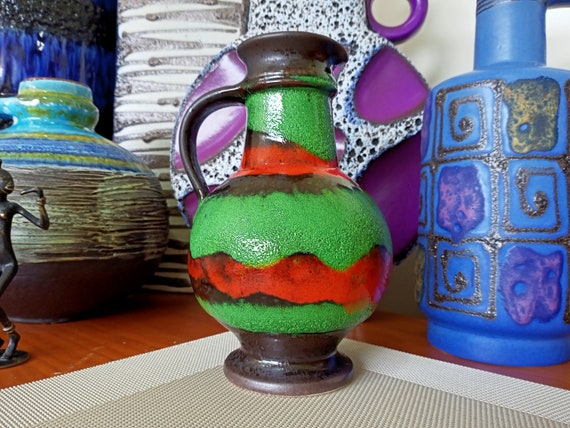 Vintage 1960's Green Vase, West German Fat Lava Pottery, Retro Mid Vintage 1960's Green Vase, West German Fat Lava Pottery, Retro Mid