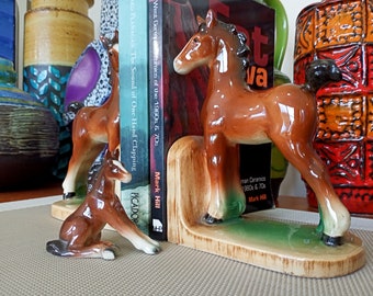 Super rare vintage 1950's horse bookends by Goebel of West Germany, fat lava era, lounge dining bar library or office, mid century modern