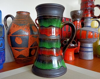 1960 年代のヴィンテージの緑の花瓶、厚手の溶岩陶器、Ruscha 313