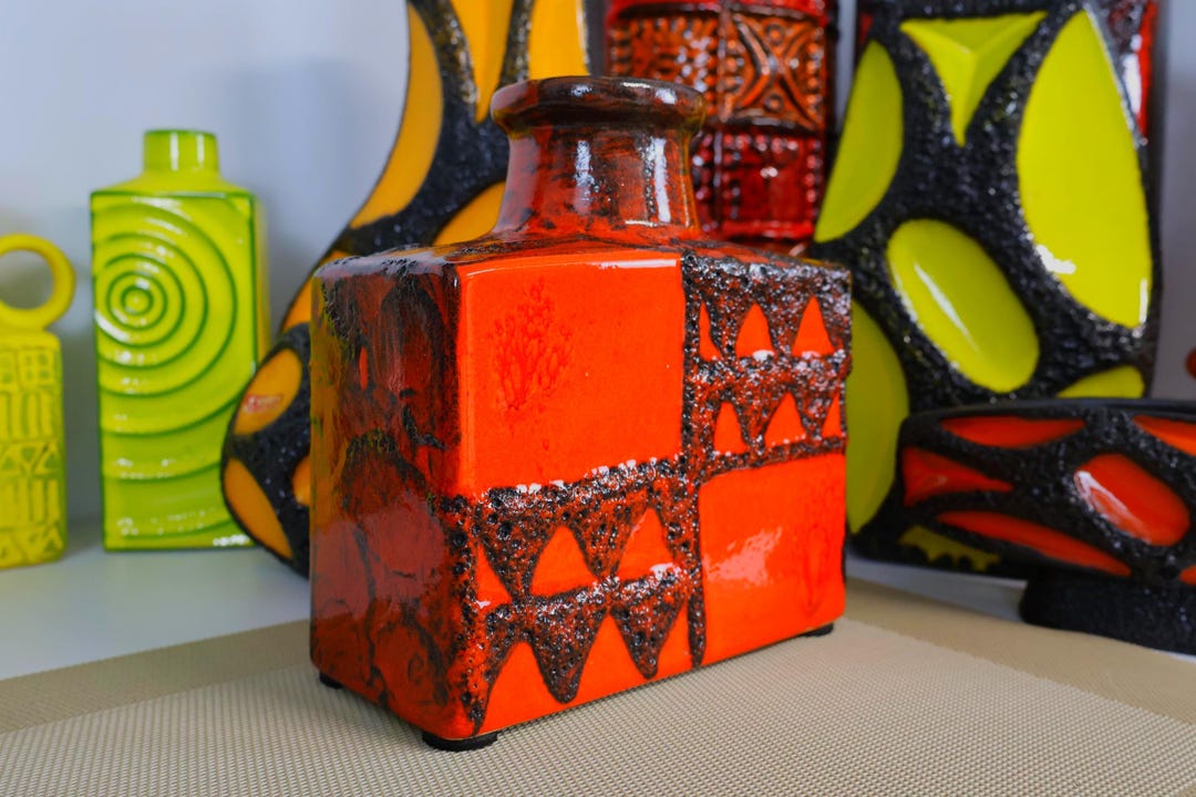 Vintage 1970's Scheurich Vase, West German Fat Lava Pottery, Retro