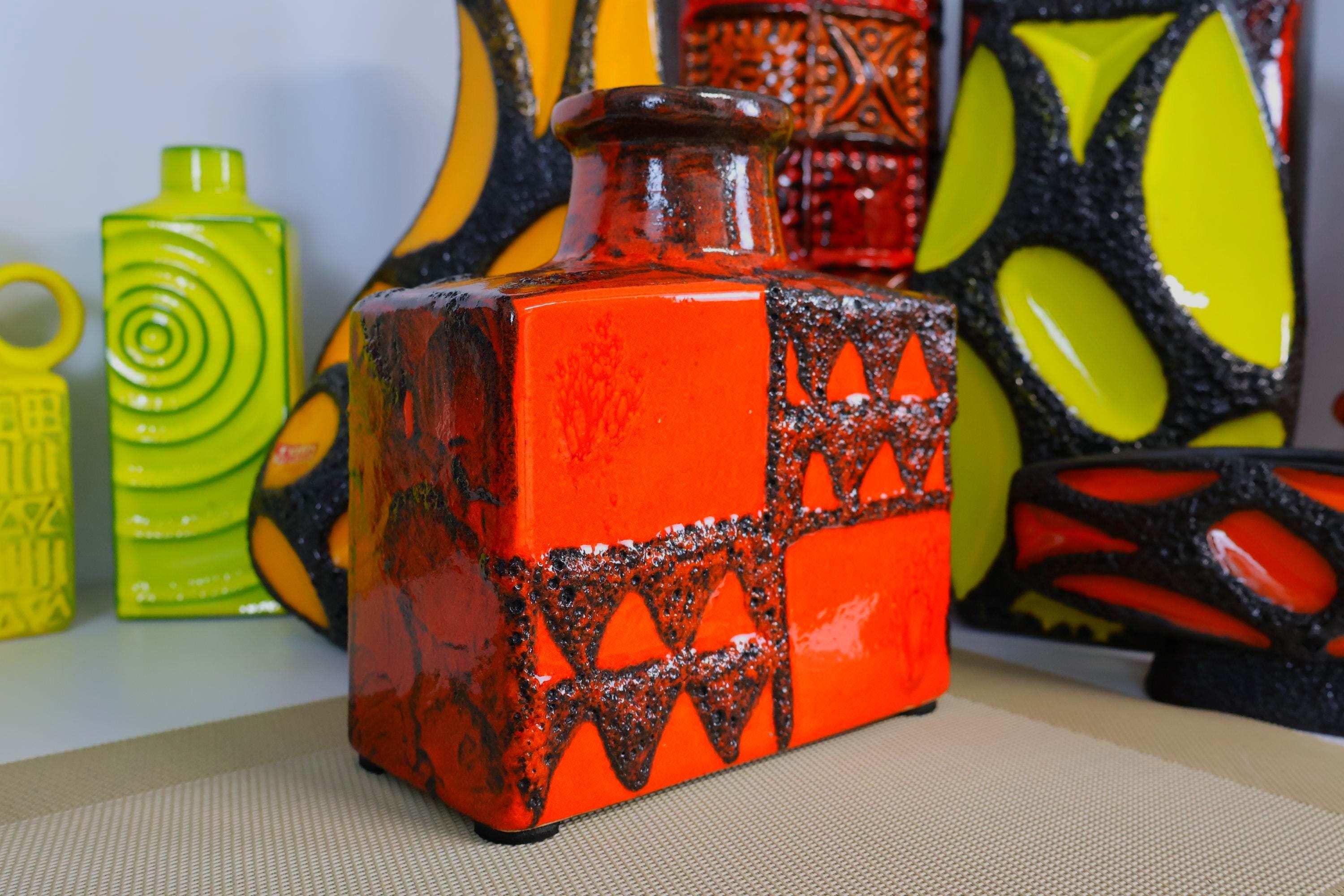 Vintage 1970's Scheurich Vase, West German Fat Lava Pottery, Retro