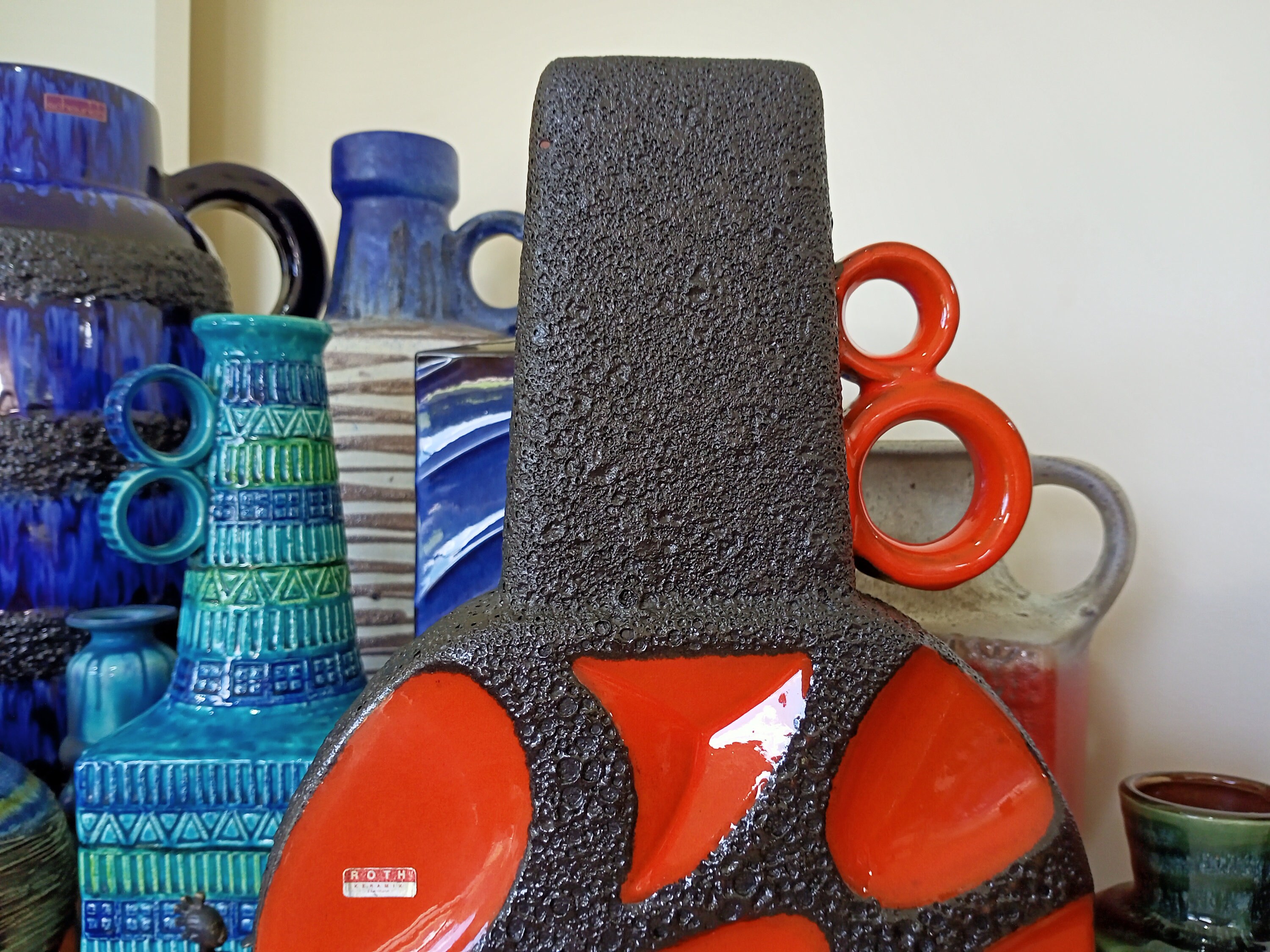 Vintage 1970's Roth Keramik Banjo Vase, Fat Lava Pottery, Retro
