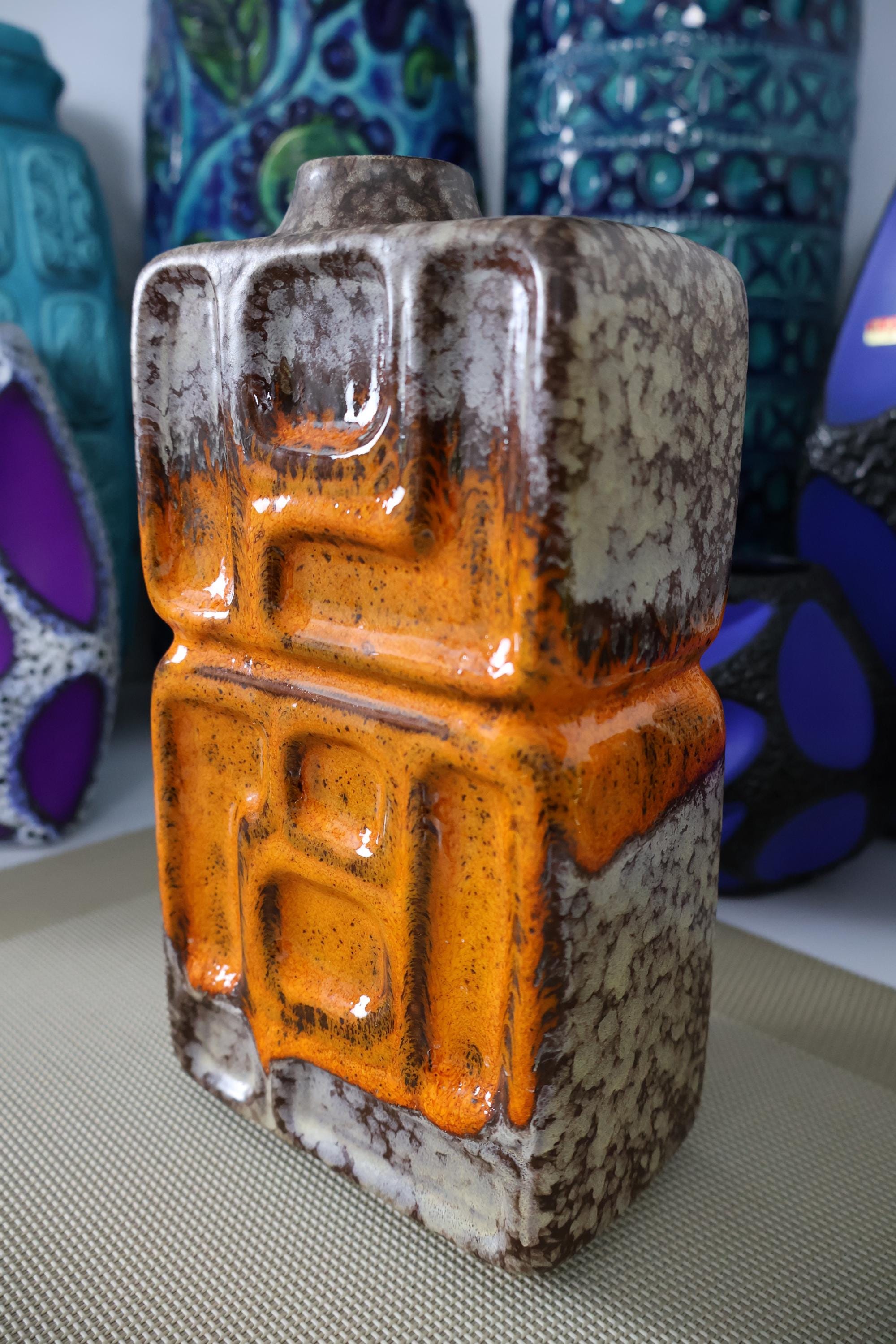 Vintage 1960's Vase, East German Fat Lava Pottery, Retro Mid