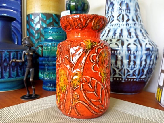 Vintage 1960's Bay Keramik Orange Vase, West German Fat Lava