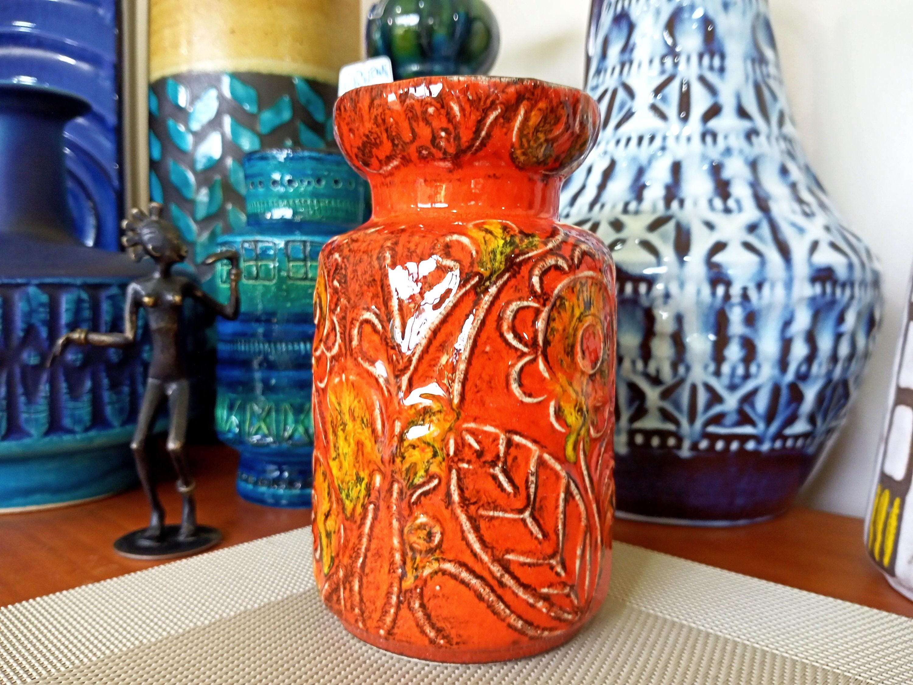 【ドイツ BAY Keramikの花瓶】Fat lava 323 Vintage 1960's Bay Keramik Orange Vase, West German Fat Lava