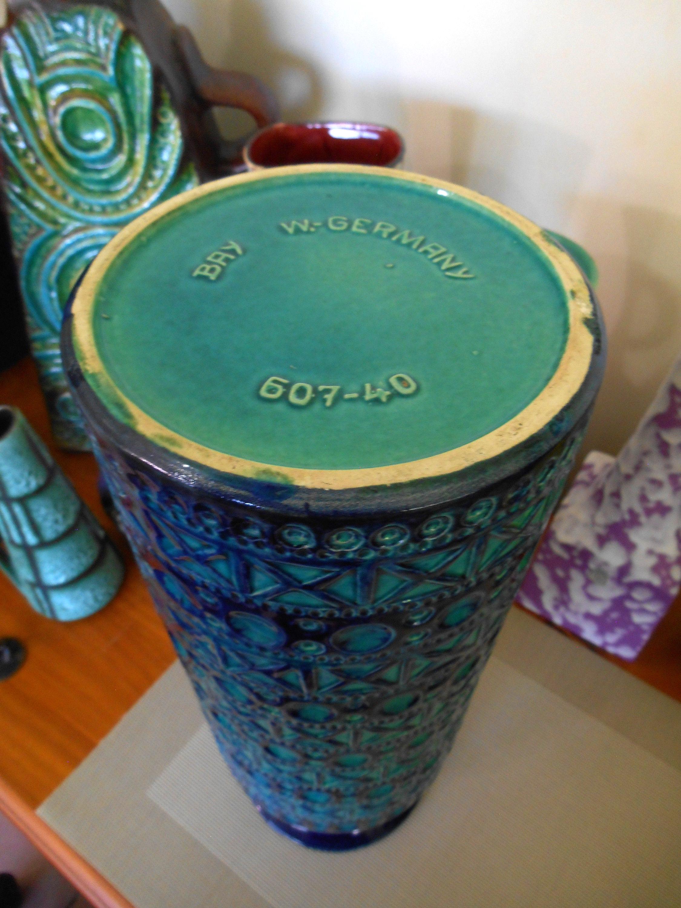 Vintage 1960's Bay Keramik Blue Vase, Fat Lava Pottery, Retro Mid