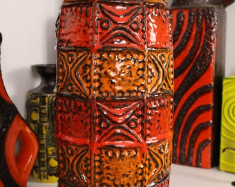 Vintage 1960's Bay Keramik Orange Vase, Fat Lava Pottery, Retro
