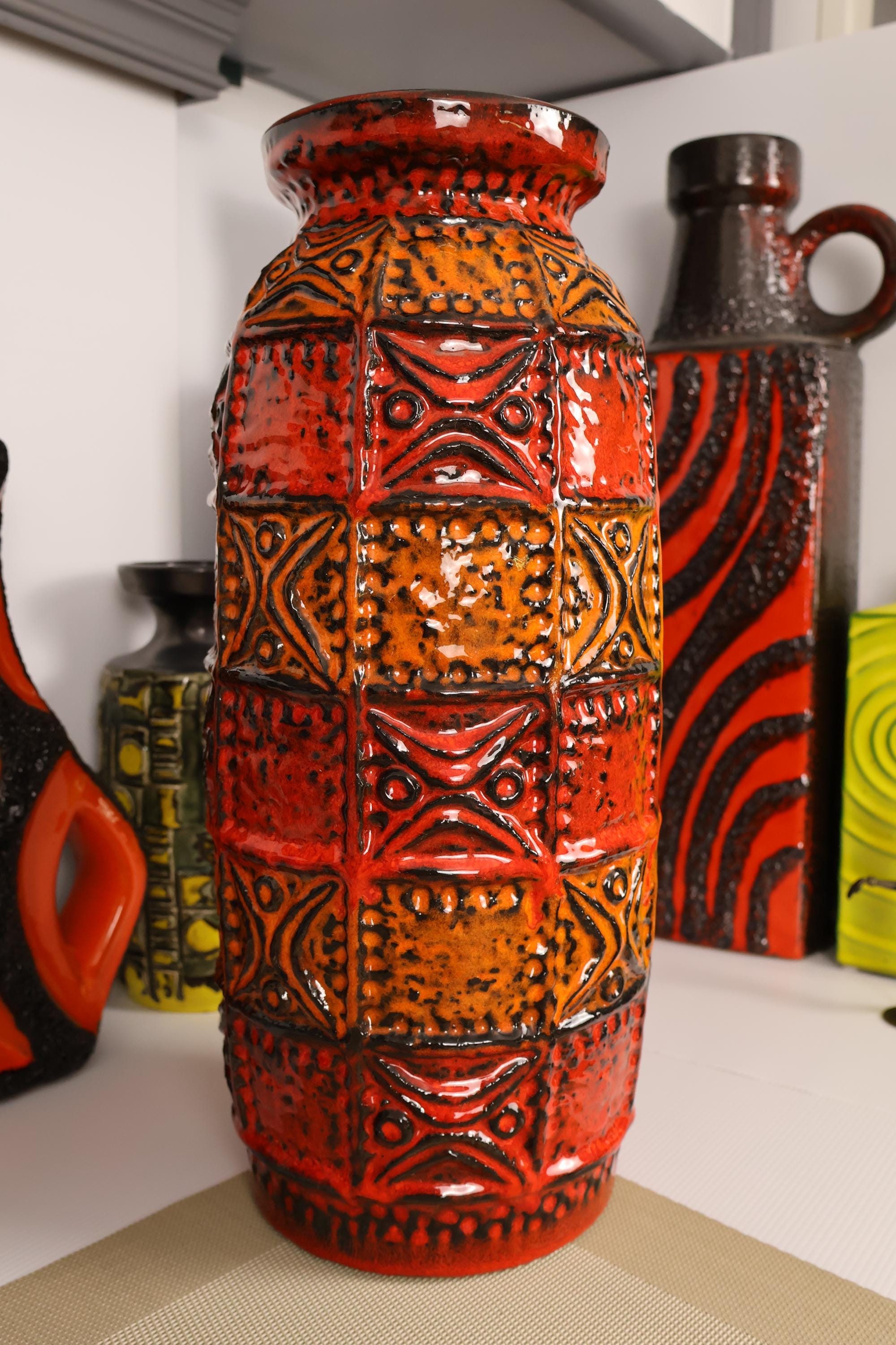 Vintage 1960's Bay Keramik Orange Vase, Fat Lava Pottery, Retro