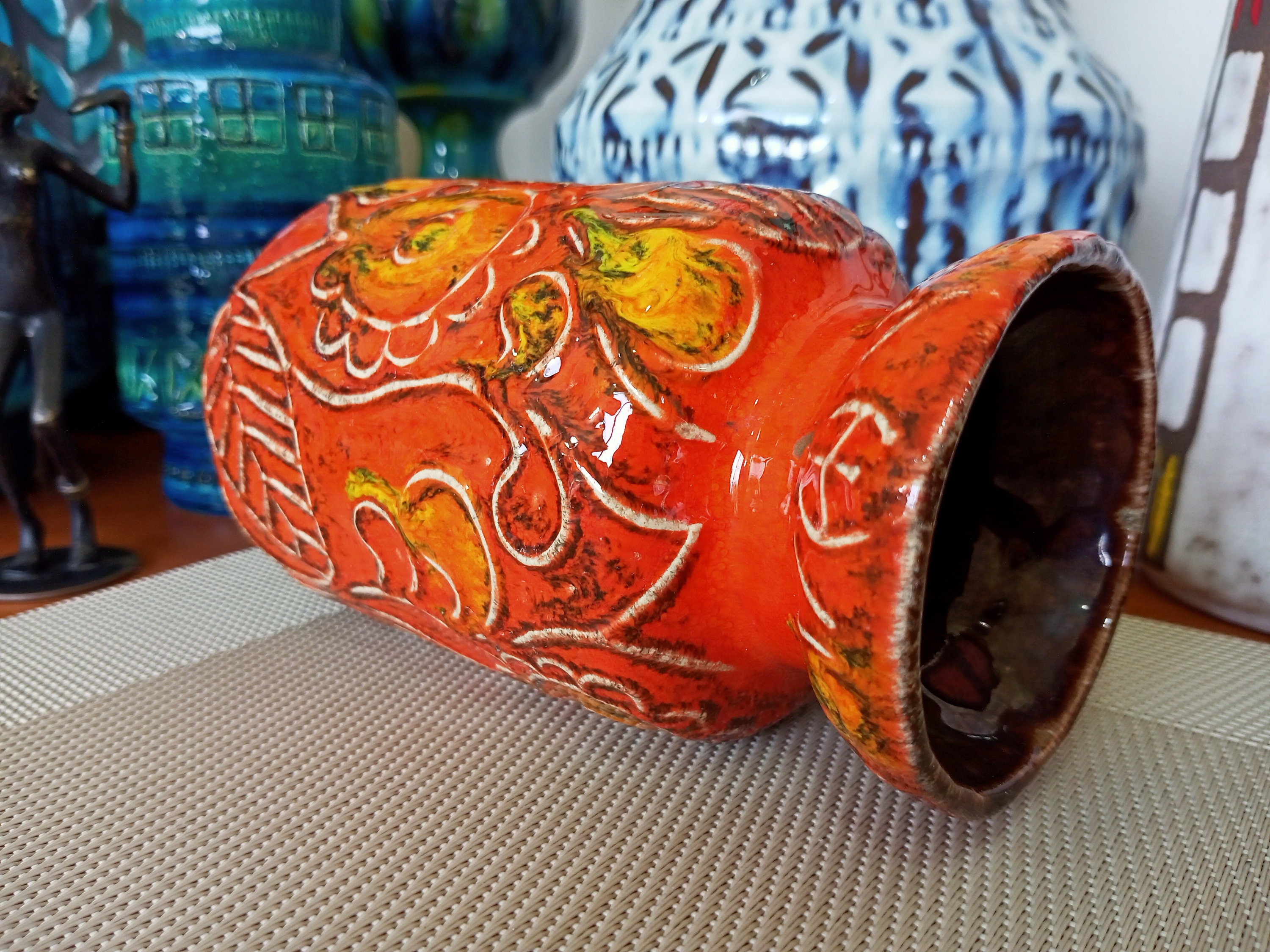 Vintage 1960's Bay Keramik Orange Vase, West German Fat Lava