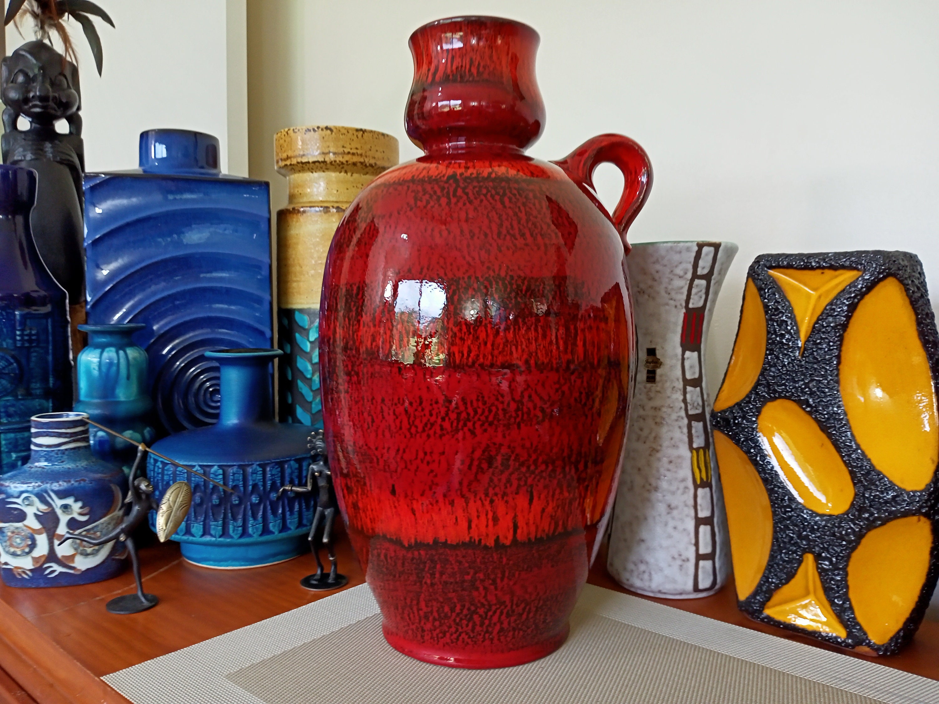 ドイツ ルシャ Ruscha 陶器 花瓶 ヴィンテージ 約51x30 美しい釉薬 ドイツ ルシャ Ruscha 陶器 花瓶 ヴィンテージ 約51x30 美しい