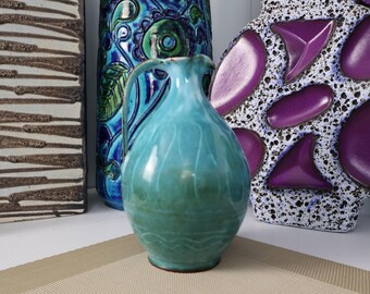 1960 年代のヴィンテージの緑の花瓶、厚手の溶岩陶器、Ruscha 313