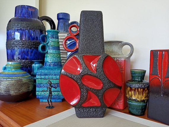 Vintage 1970's Roth Keramik Banjo Vase, Fat Lava Pottery, Retro