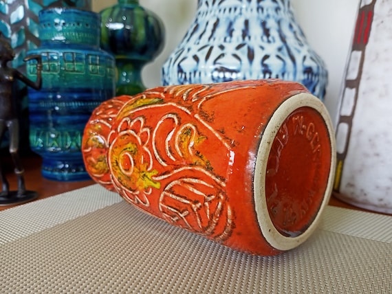 Vintage 1960's Bay Keramik Orange Vase, West German Fat Lava