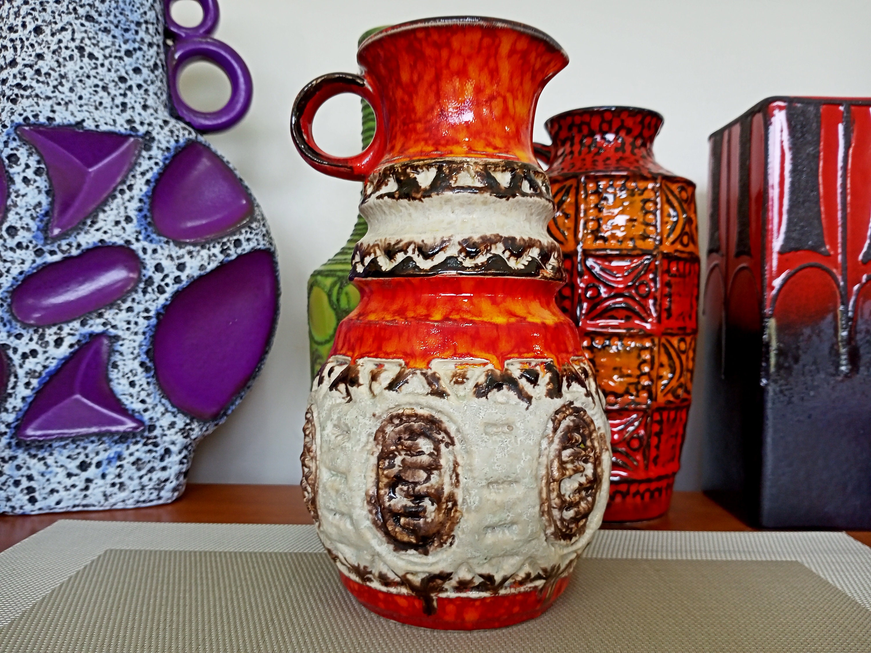 Vintage 1960's Vase, West German Fat Lava Pottery, Retro Abstract