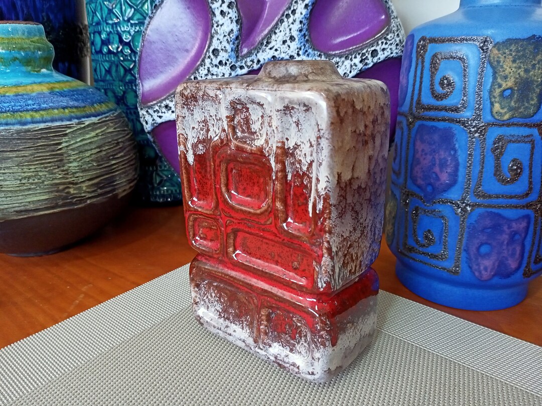 Vintage 1960's Vase, East German Fat Lava Pottery, Retro Mid