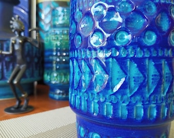 A vintage 1960&#39;s Bay Keramik vase, West German pottery, fat lava for the lounge dining or kitchen, mid century design, Bitossi blue style