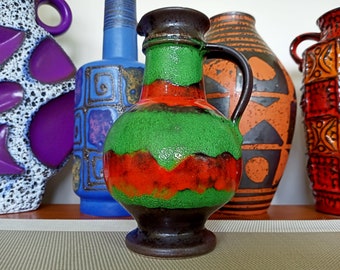 Vintage 1960's Green Vase, West German Fat Lava Pottery, Retro Mid
