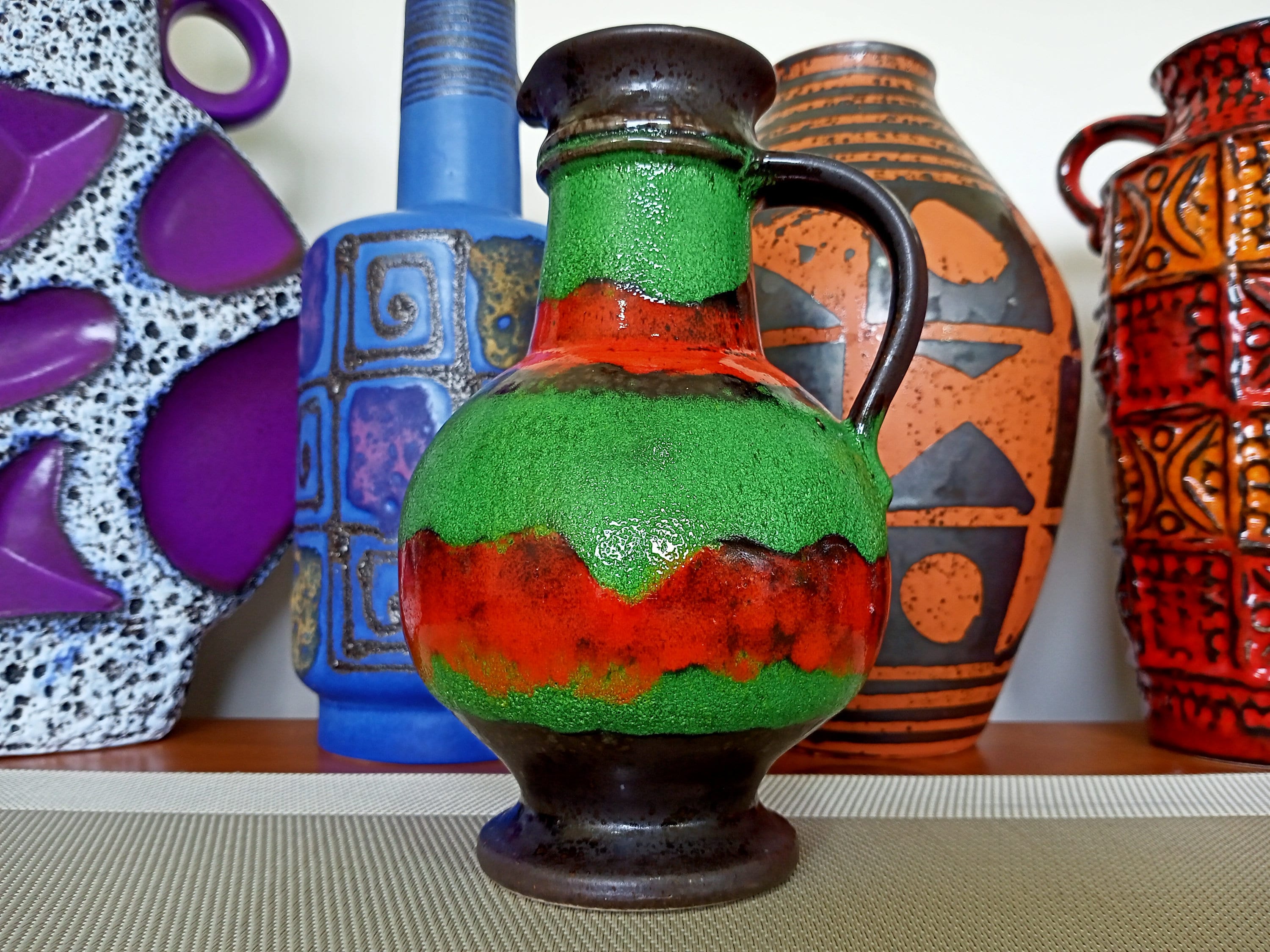 Vintage 1960's Green Vase, West German Fat Lava Pottery, Retro Mid
