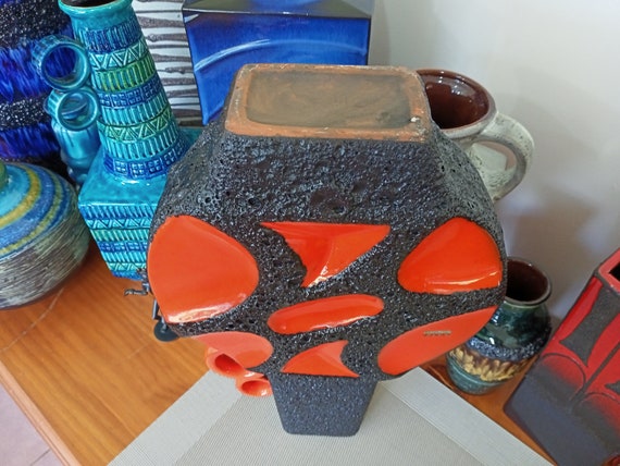 Vintage 1970's Roth Keramik Banjo Vase, Fat Lava Pottery, Retro
