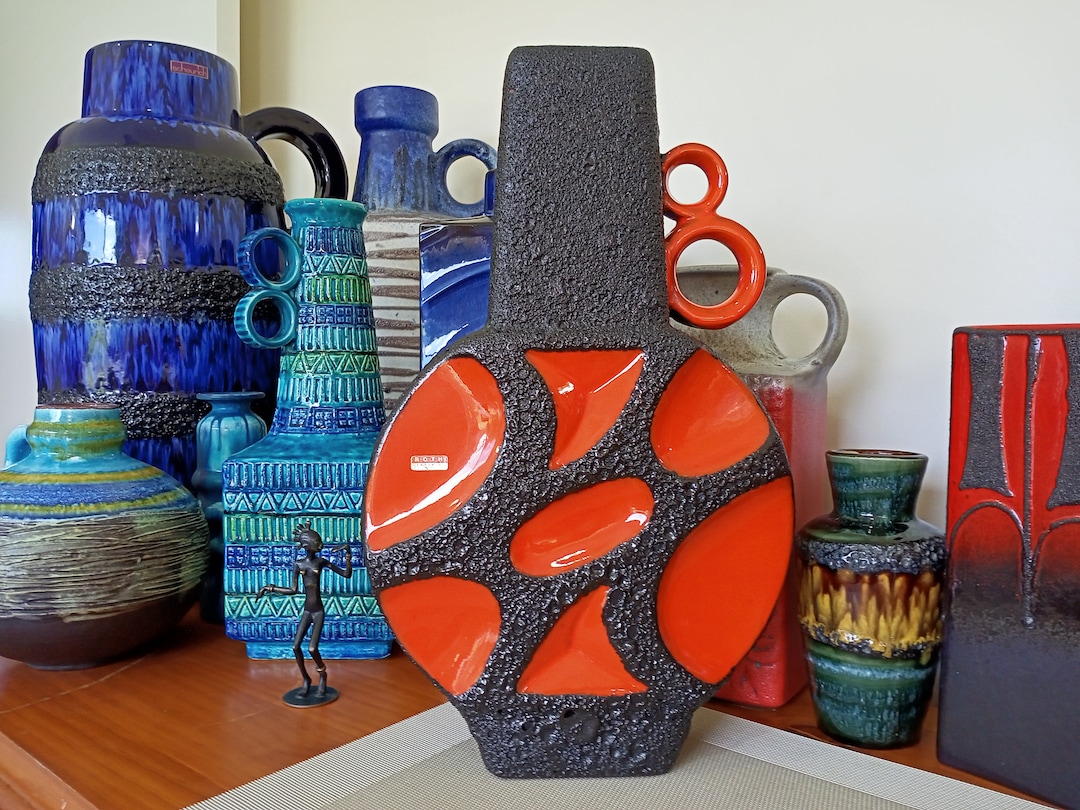 Vintage 1970's Roth Keramik Banjo Vase, Fat Lava Pottery, Retro