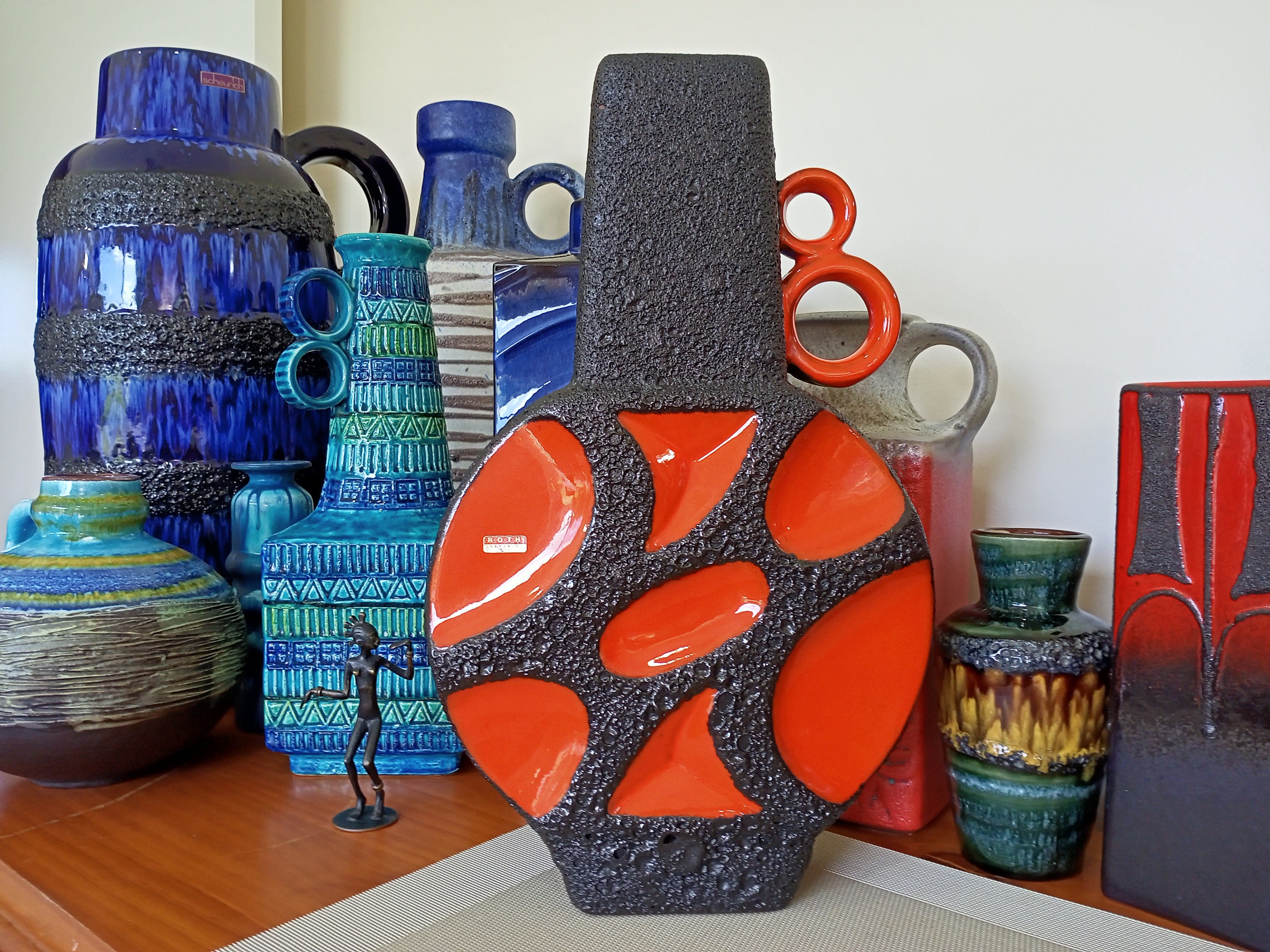 Vintage 1970's Roth Keramik Banjo Vase, Fat Lava Pottery, Retro