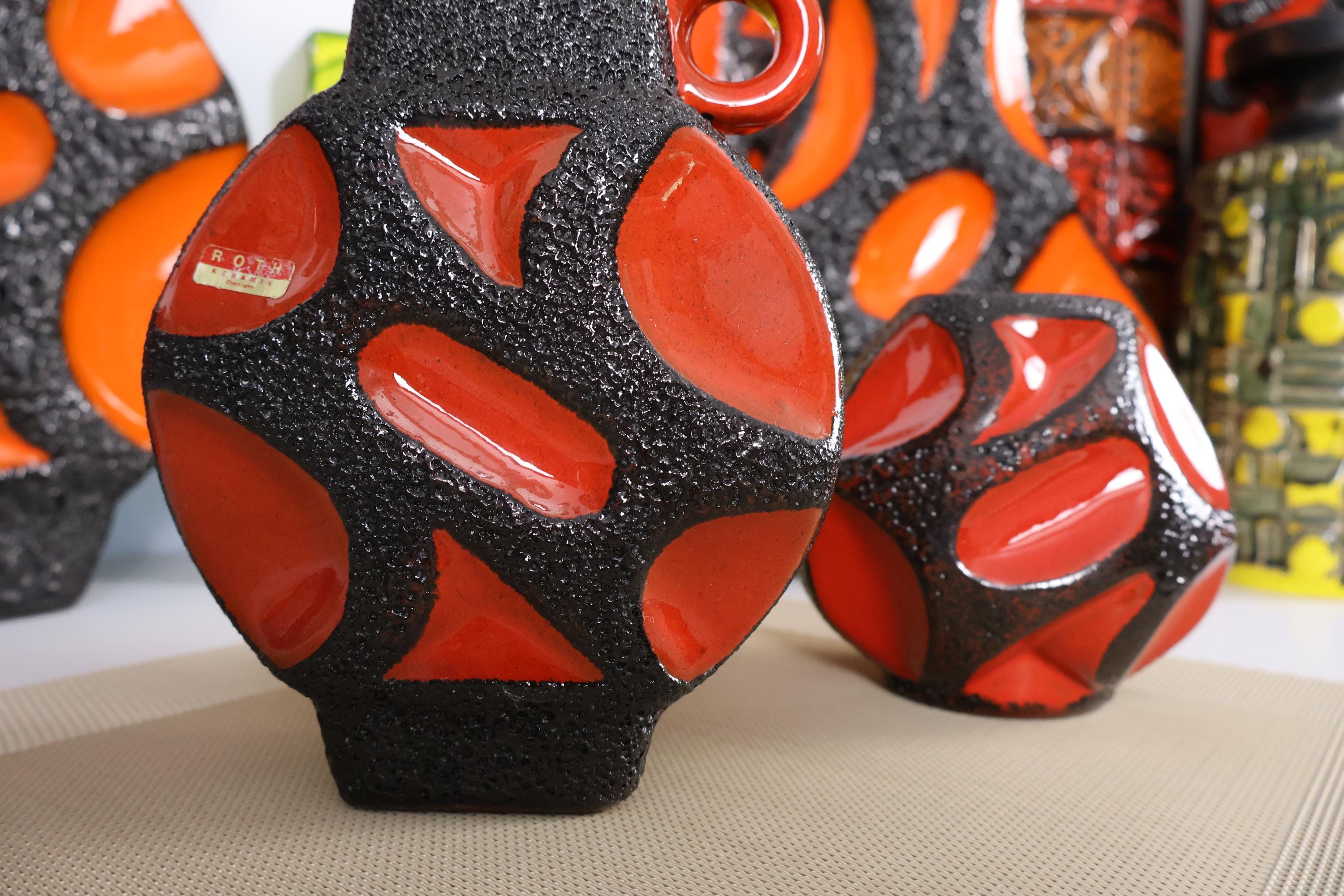 Vintage 1970's Roth Keramik Vases, West German Fat Lava Pottery