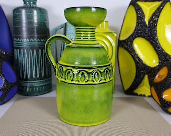 1960 年代のヴィンテージの緑の花瓶、厚手の溶岩陶器、Ruscha 313