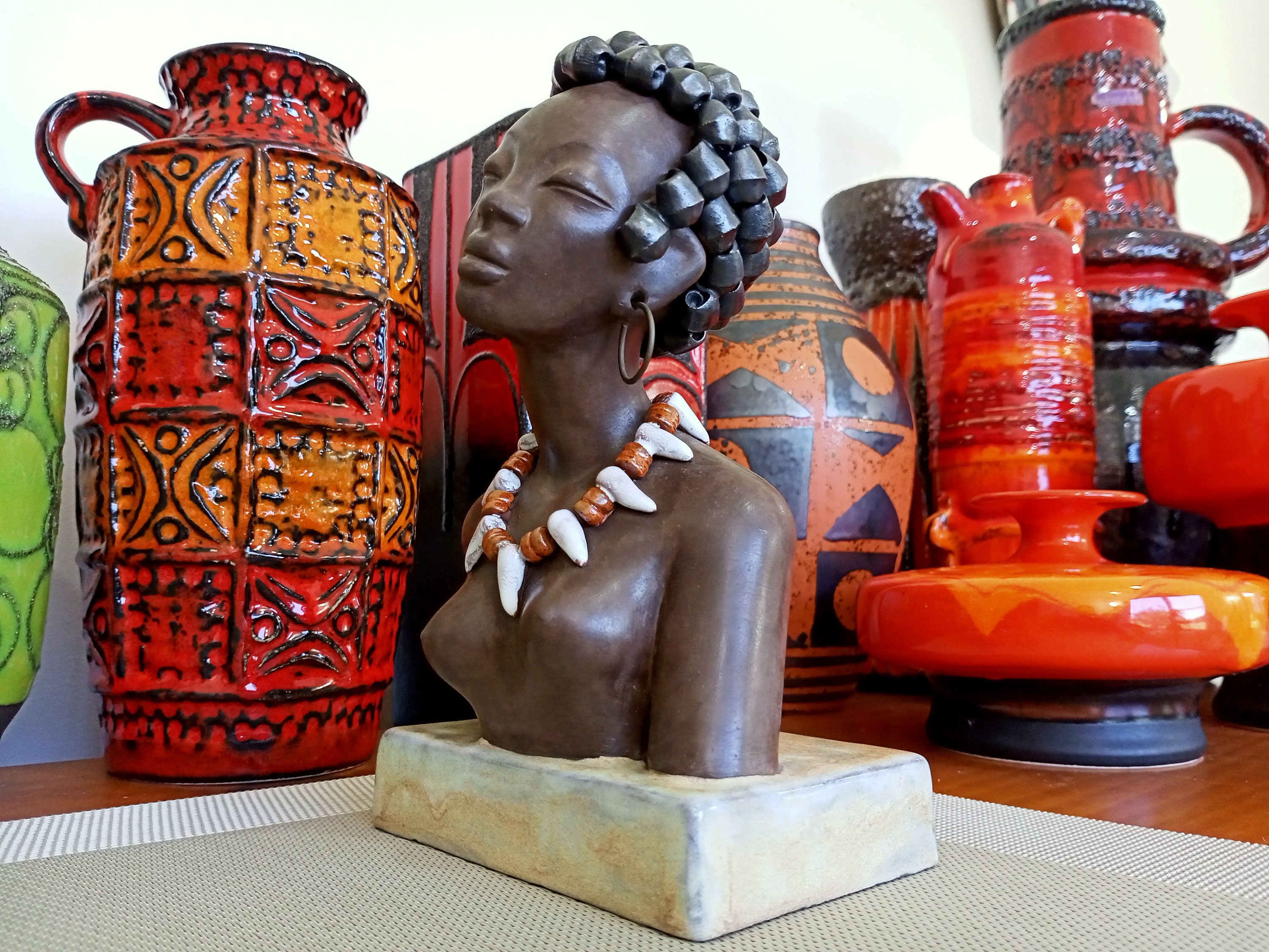 Vintage 1950's Ceramic African Figure, West German Style Pottery