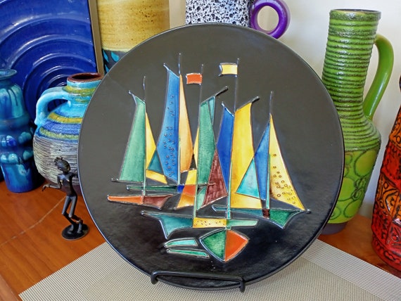 A Vintage 60's Wall Plate, West German Pottery, Fat Lava Wall Art