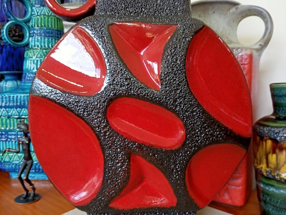 Vintage 1970's Roth Keramik Banjo Vase, Fat Lava Pottery, Retro
