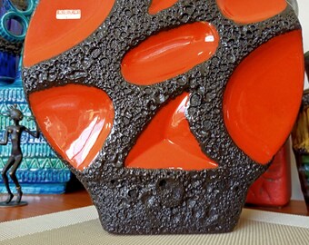 Vintage 1970's Roth Keramik Banjo Vase, Fat Lava Pottery, Retro