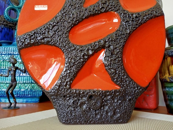 Vintage 1970's Roth Keramik Banjo Vase, Fat Lava Pottery, Retro