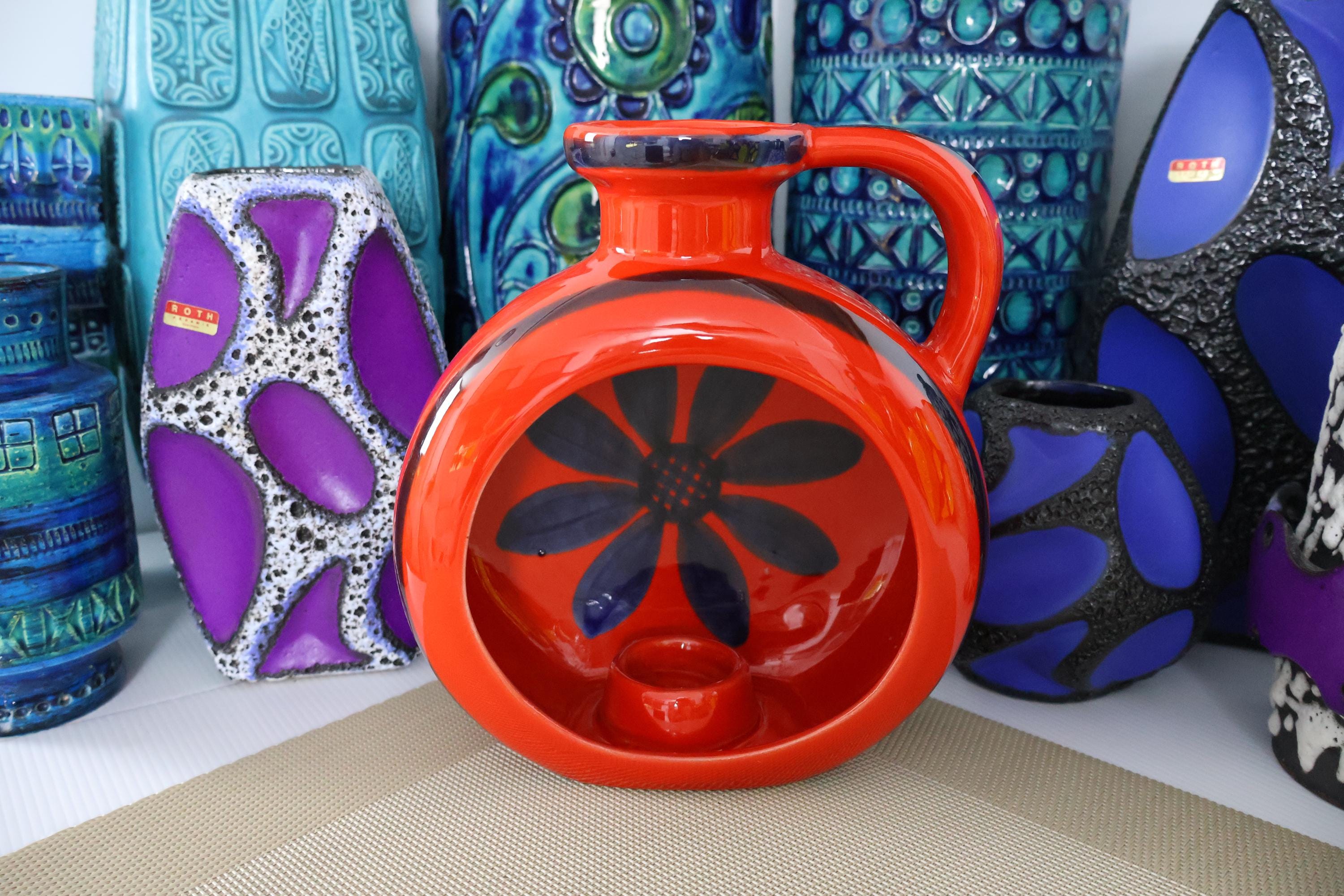 Vintage 1960's Candle Holder, Fat Lava Era Pottery, Retro Mid