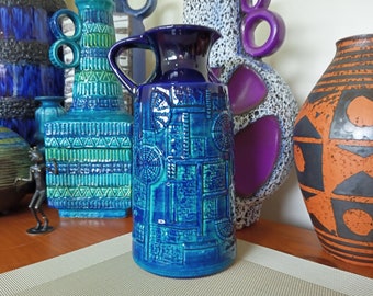 Vintage 1960&#39;s Bay Keramik vase, West German pottery, fat lava for the lounge dining kitchen bar or office, turquoise mid century modern