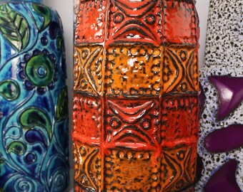 Vintage 1960's Bay Keramik Orange Vase, Fat Lava Pottery, Retro