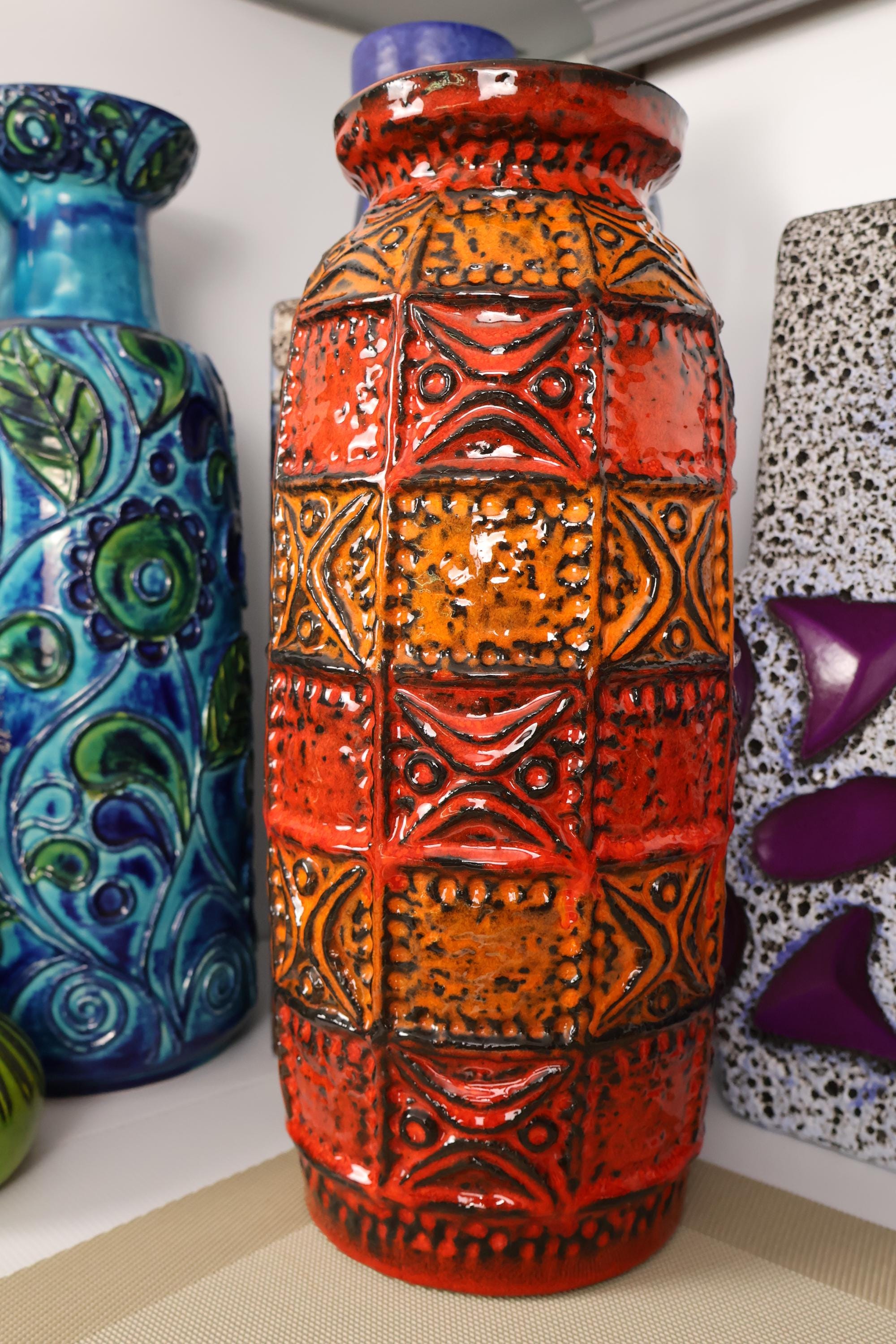 Vintage 1960's Bay Keramik Orange Vase, Fat Lava Pottery, Retro