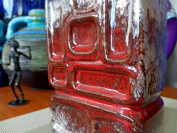 Vintage 1960's Vase, East German Fat Lava Pottery, Retro Mid
