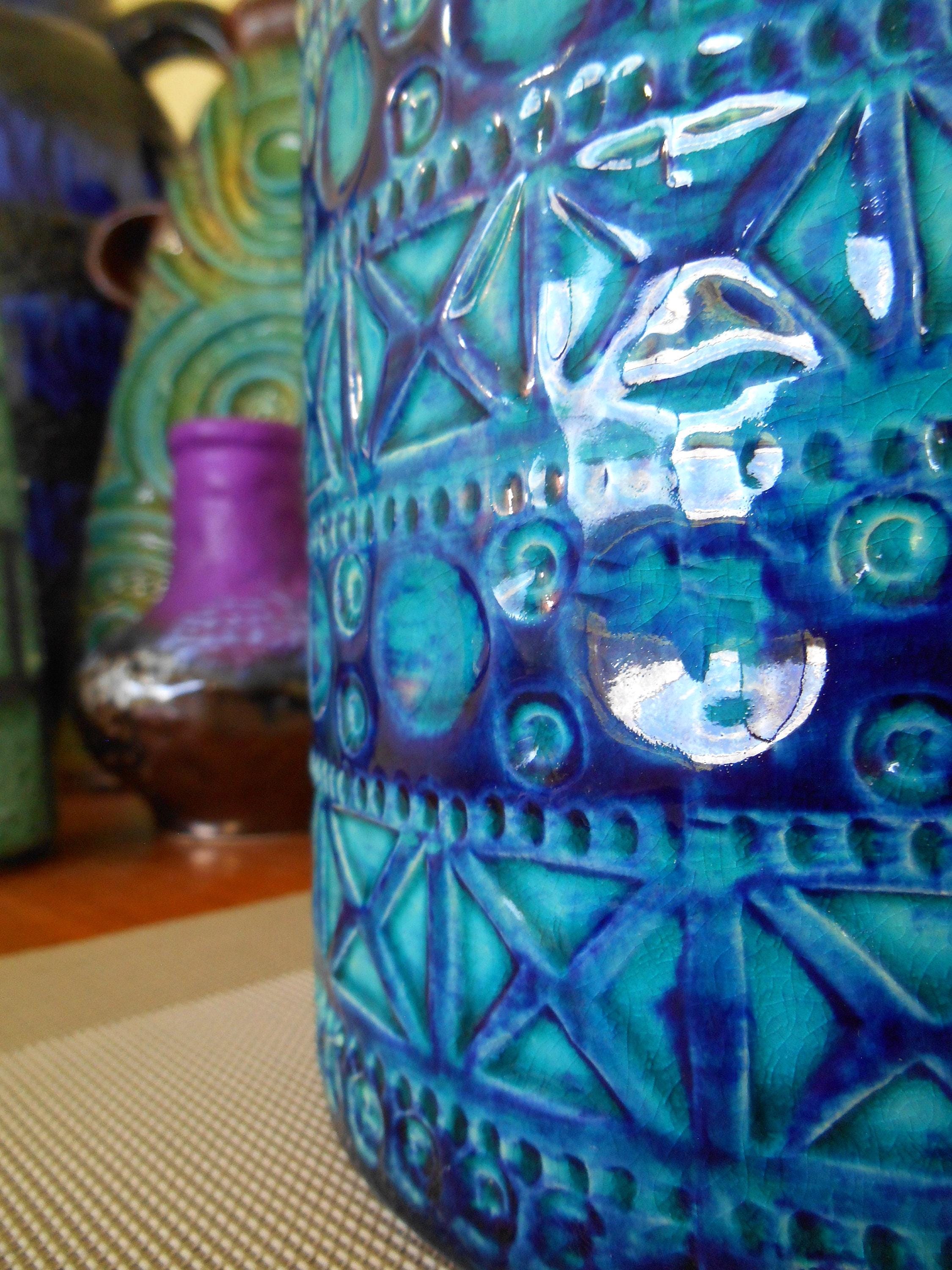 Vintage 1960's Bay Keramik Blue Vase, Fat Lava Pottery, Retro Mid