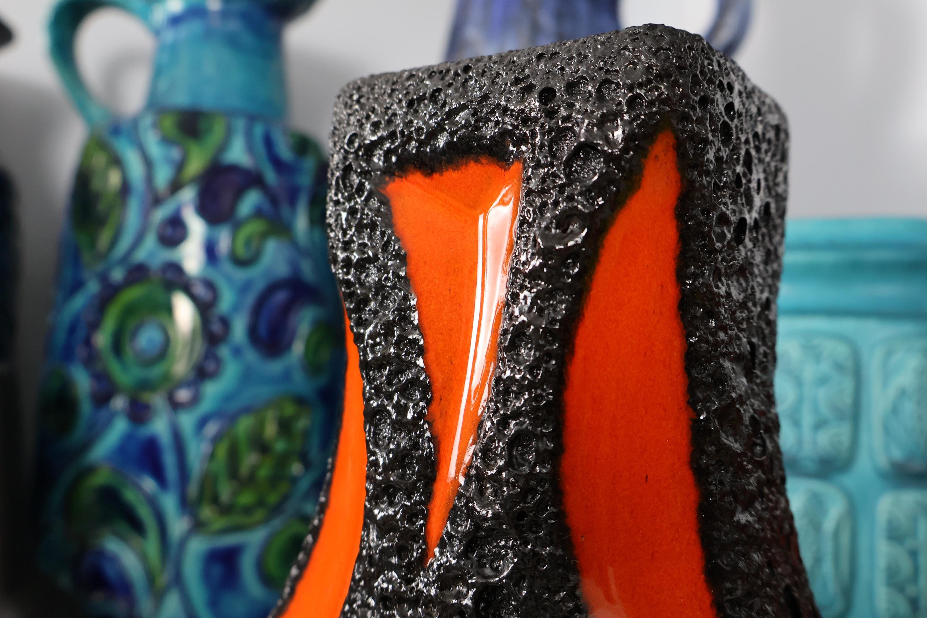 Vintage 1970's Roth Keramik Guitar Vase, Fat Lava Pottery, Retro