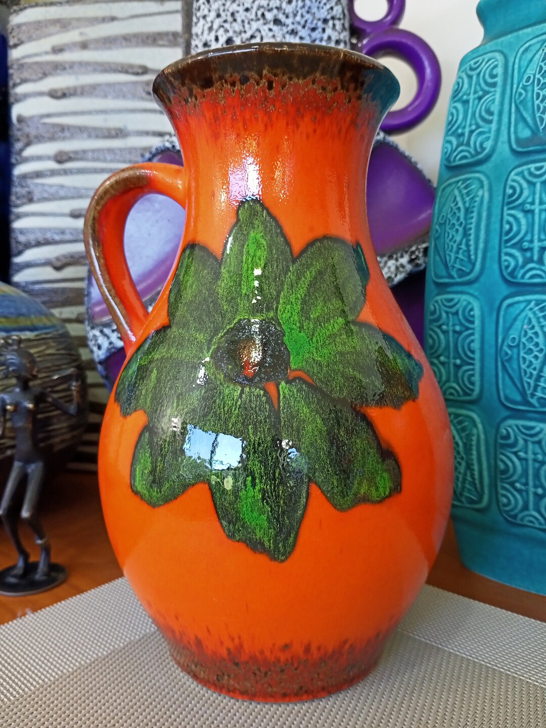 A Vintage 1960's Vase, West German Pottery by U Keramik, Fat Lava for