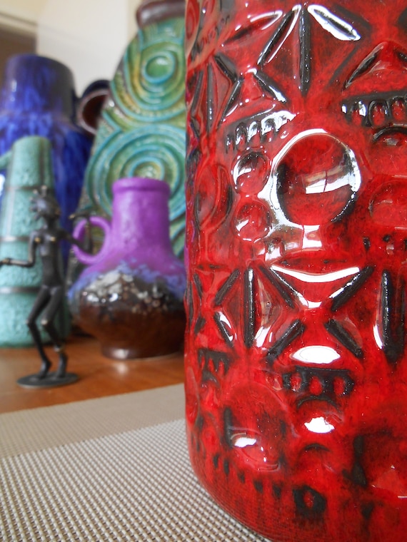 Vintage 1960's Bay Keramik Vase, West German Fat Lava Pottery