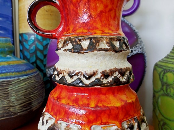 Vintage 1960's Vase, West German Fat Lava Pottery, Retro Abstract