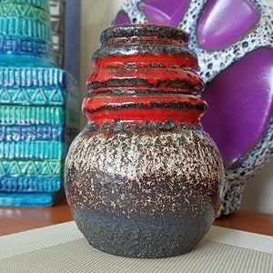 A vintage 1970&#39;s Scheurich vase, West German pottery, fat lava for your lounge dining or office, retro rare mid century modern red MCM WGP